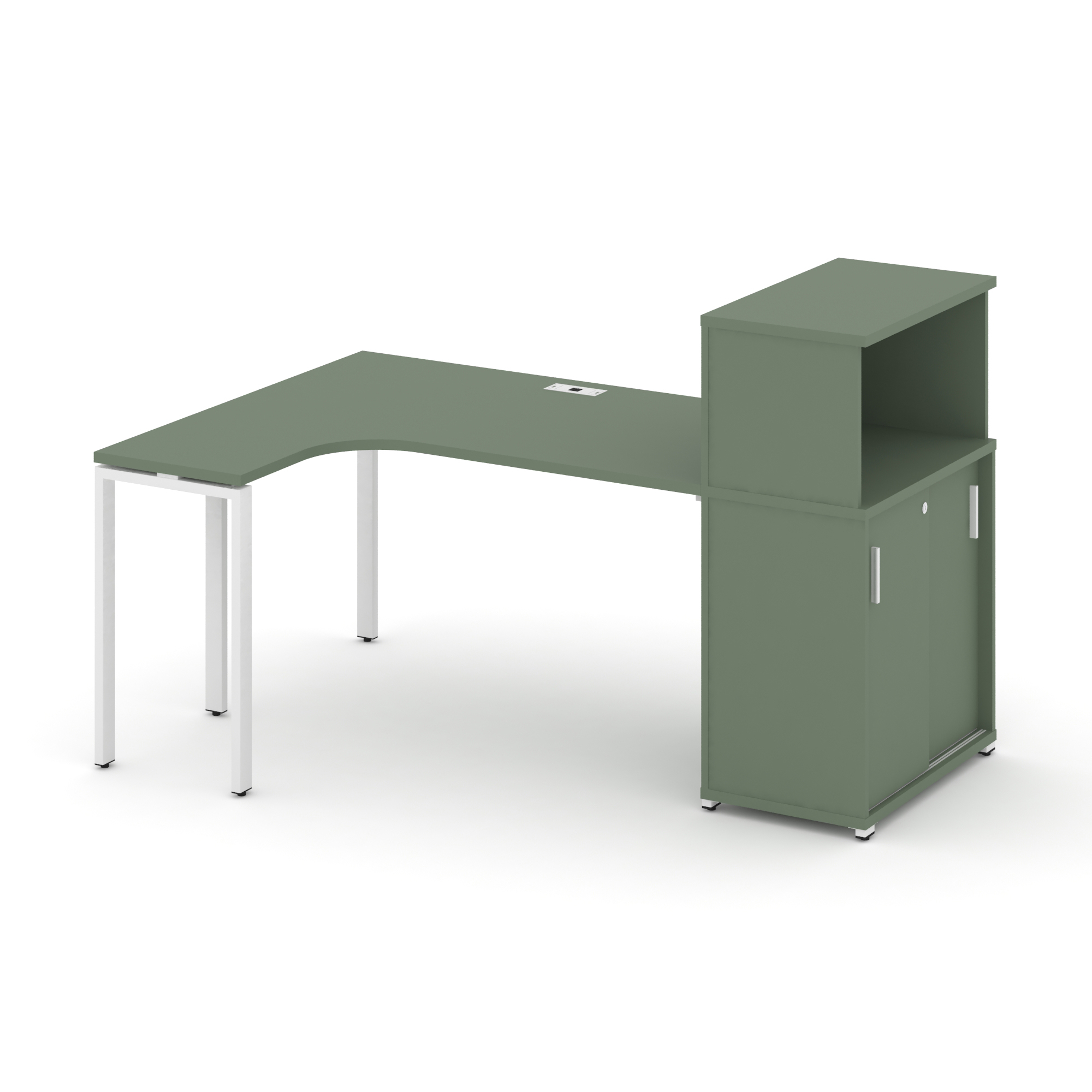 Концепт Стол эргономичный с опорным шкафом-купе с надставкой низ. CN.SA-219(L) W Кобо/Металл Белый