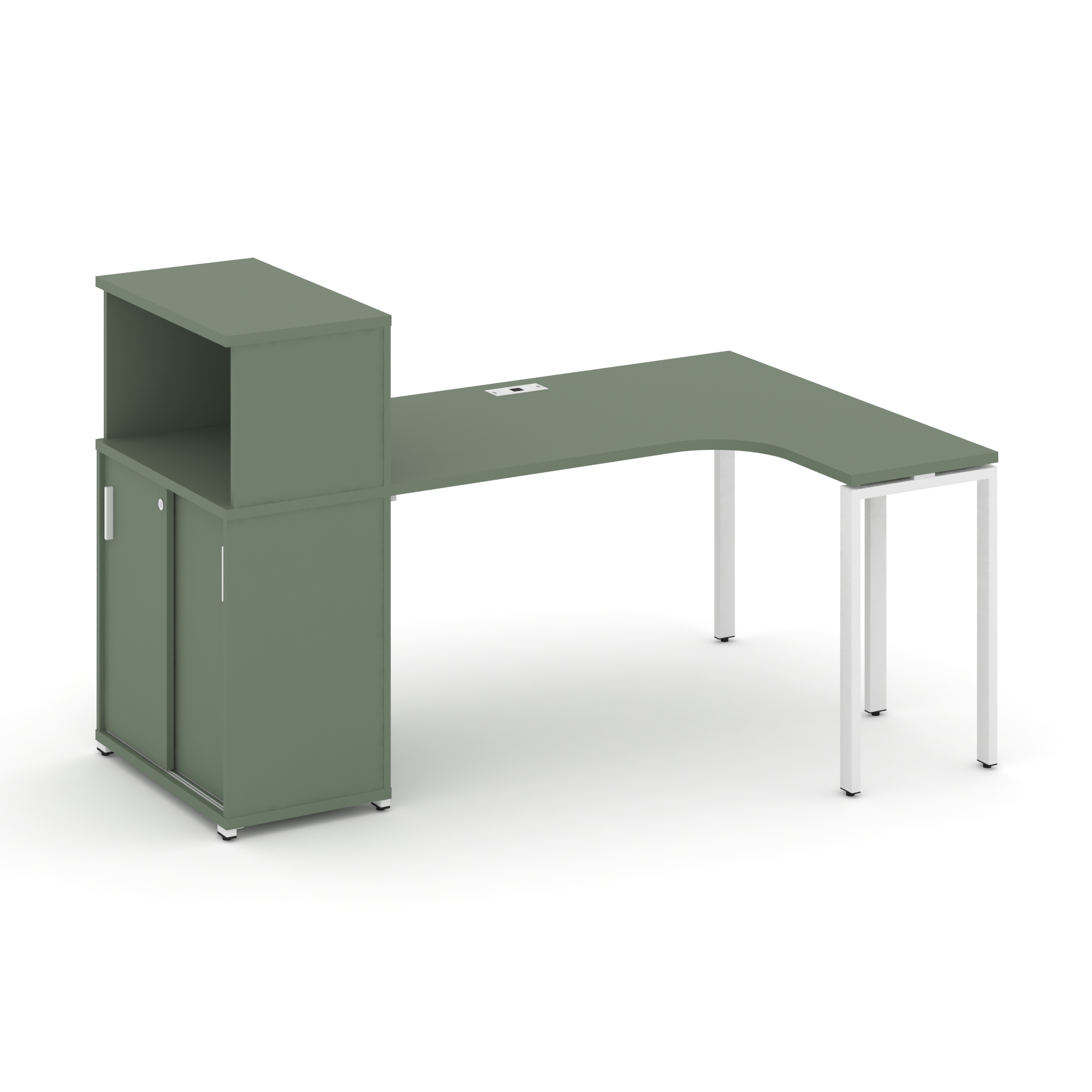 Концепт Стол эргономичный с опорным шкафом-купе с надставкой низ. CN.SA-219(R) W Кобо/Металл Белый