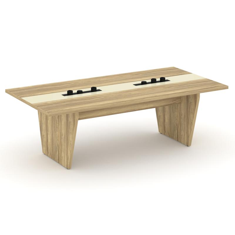 Корнер Стол переговорный COR.PRG-24.E-2 Гикори Песочный/Ваниль 2400*1200*750