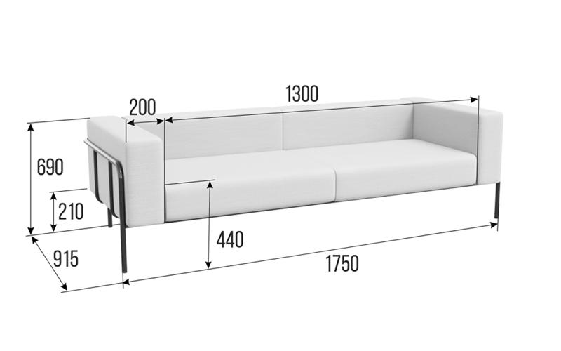 Флекс Диван трехместный FLX-3 Latte Lux 405/Металл Черный 2100*915*690 — 2