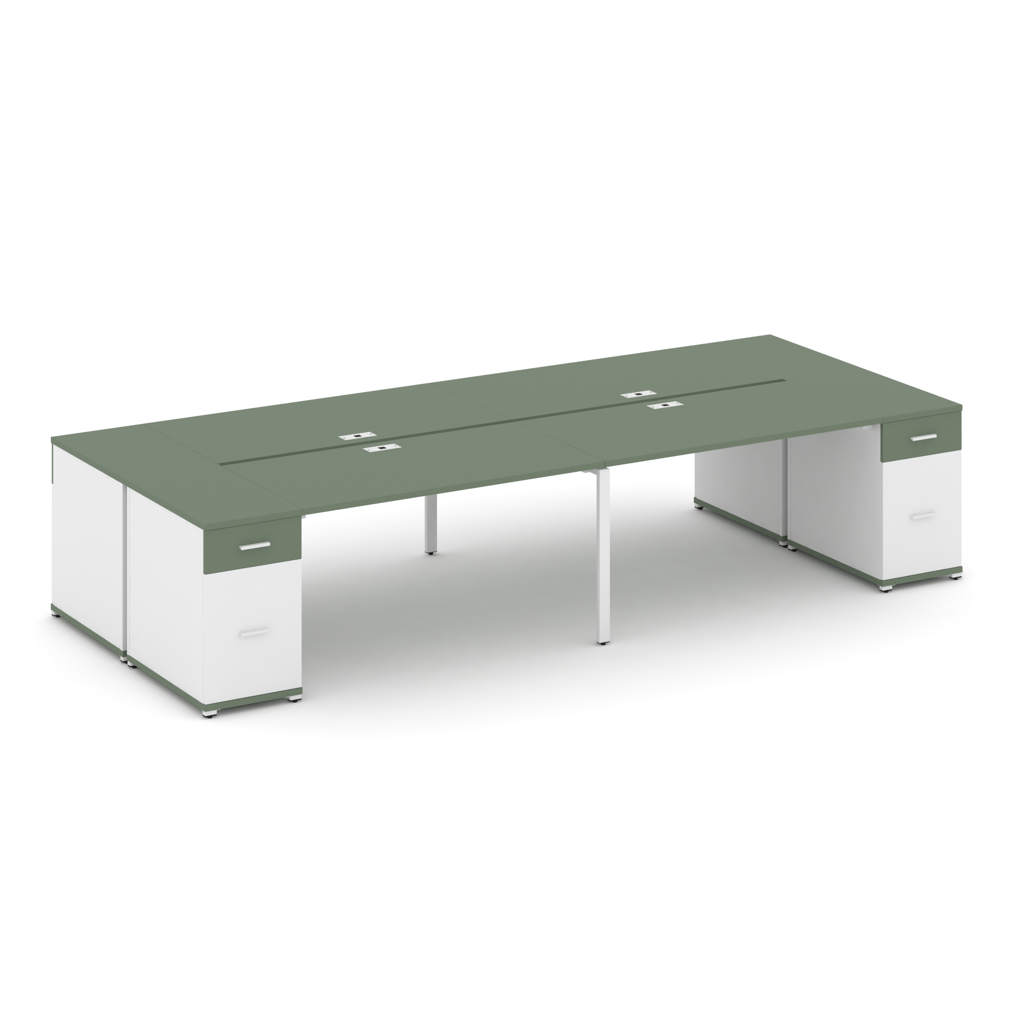 Концепт Рабочая станция 4 места с 2 опорными тумбами CN.DRS-429 W Кобо/Белый Бриллиант/Металл Белый